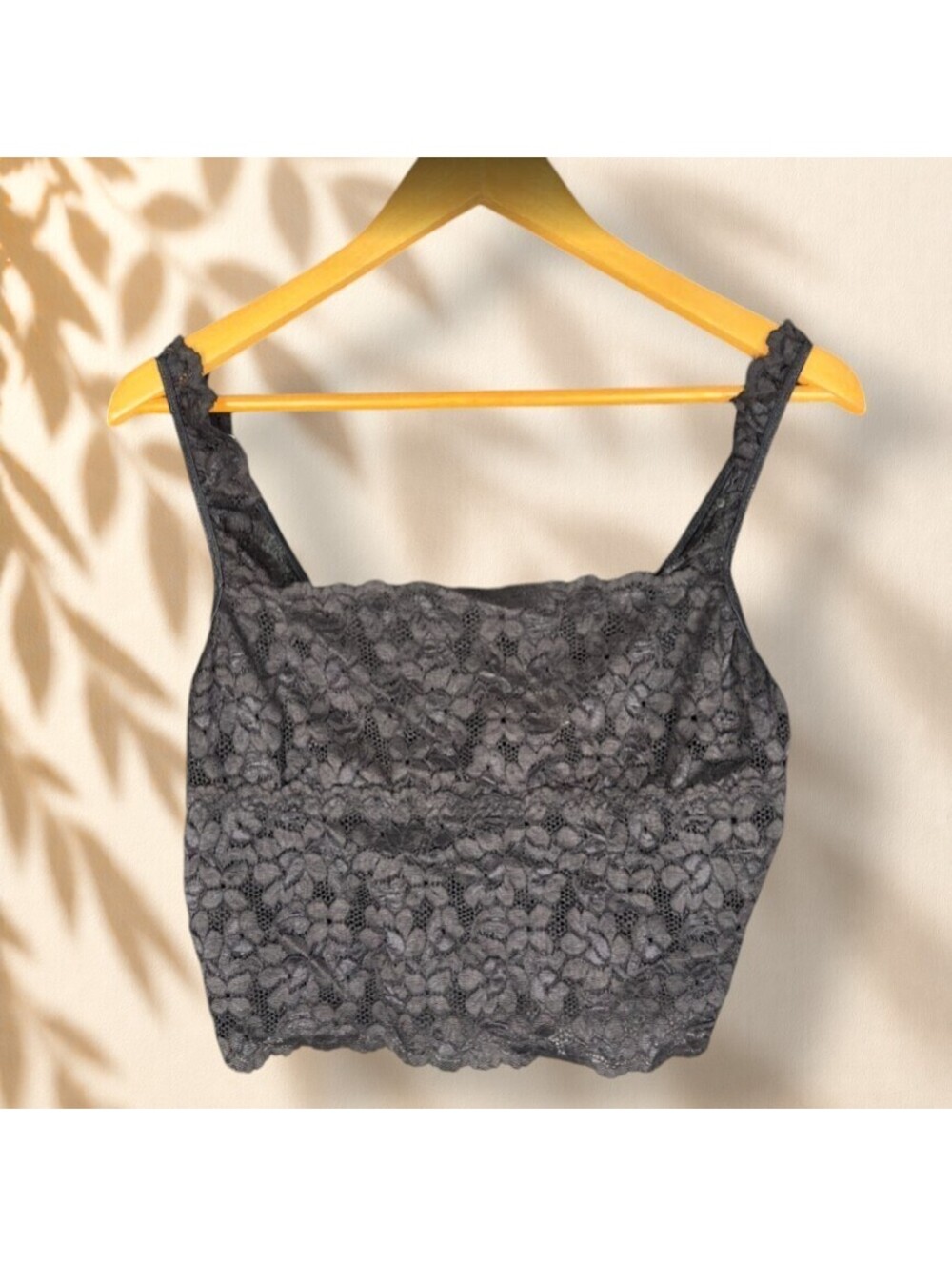 Fashion Bug Cropped Top Women XL Black Floral Crochet Sleeveless Square Neck